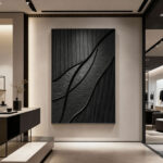 تابلو دیواری شیک راز عمق | طراحی انتزاعی سیاه با بافت برجسته برای دکوراسیون مدرن