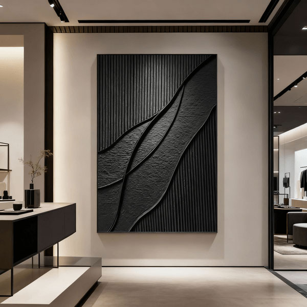 تابلو دیواری شیک راز عمق | طراحی انتزاعی سیاه با بافت برجسته برای دکوراسیون مدرن