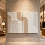 تابلو دکوراتیو مینیمال با نورپردازی گرم، ایجادکننده حس آرامش در یک فضای داخلی مدرن و لوکس.