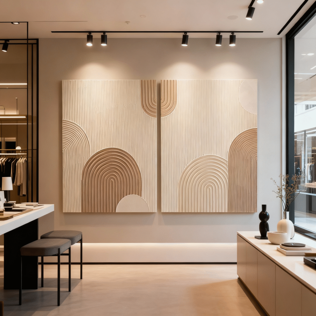 تابلو دیواری دوتکه آرام | مناسب دکوراسیون مینیمال با تم رنگی گرم و ملایم