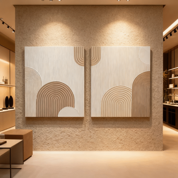 تابلو دیواری دوتکه آرام | مناسب دکوراسیون مینیمال با تم رنگی گرم و ملایم